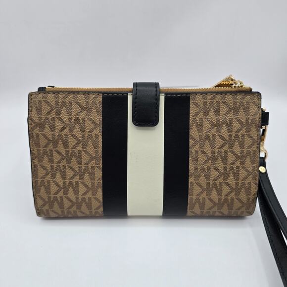 Michael Kors Wristlet Double Zip Brown Monogram Jet Set 7.5" x 4.5" - Picture 2 of 12